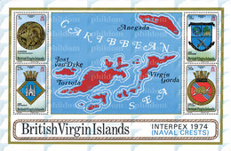 56355 MNH VIRGENES BRITANICAS Islas 1974 INTERPEX 1974. EXPOSICION FILATELICA. ESCUDOS NAVALES - British Virgin Islands