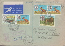 1973. SWAZILAND. REGISTERED AIRMAIL Cover To Turnov, Czechoslovakia Cancelled EZULWINI SWAZI... (Michel 166+) - JF430789 - Swaziland (1968-...)