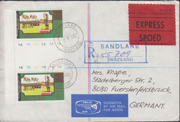 1982. SWAZILAND. Pair 25 C Diamond Jub. With White Stamp Inbetween On Registered Air Mail EXP... (MICHEL 381) - JF430790 - Swaziland (1968-...)