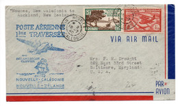 1940 - ENVELOPPE POSTE AERIENNE 1ere PREMIERE TRAVERSEE ENTRE NOUVELLE CALEDONIE ET NOUVELLE ZELANDE - TàD NOUMEA - Lettres & Documents