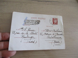 LETTRE FRANCE Entier 1.2 F Pétain Pou Casablanca Griffes à Date Bleue + Paris R.P. Avion Surtaxe.....1942 - Tarjetas Cartas