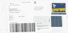 Spain 2021 Barcelona Barcoded Registration Label On National Postal Stationary Dove Pigeon Cover To France - Franking Machines (EMA)