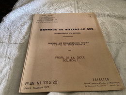 Dessin Plan De Barrage 1950 BARRAGE DE VILLERS-LE-SEC RECONNAISSANCES DES MATERIAUX - Obras Públicas