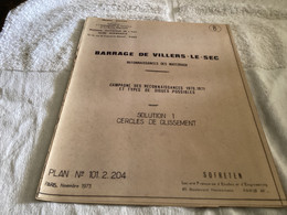 Dessin Plan De Barrage 1950 BARRAGE DE VILLERS-LE-SEC RECONNAISSANCES DES MATERIAUX - Obras Públicas