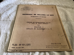 Dessin Plan De Barrage 1950 BARRAGE DE VILLERS-LE-SEC RECONNAISSANCES DES MATERIAUX - Obras Públicas