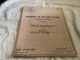 Dessin Plan De Barrage 1950 BARRAGE DE VILLERS-LE-SEC RECONNAISSANCES DES MATERIAUX - Obras Públicas