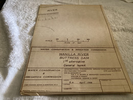 Plan Topographique Dessin Manille River Dam Site  Australia 1969 WATER CONSERVATION & IRRIGATION COMMISSION MANILLA RIVE - Opere Pubbliche