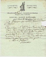 1794 REVOLUTION  Bancal Agent National Montpellier Hérault => Flaugergues Agent National  Aubenas Ardèche V.SCANS+HIST. - Historische Dokumente