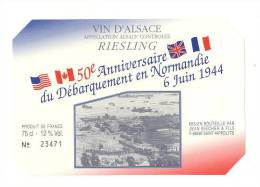 Etiquettes De Vin D'Alsace Riesling-50 éme Anniversaire (Cinquantenaire) Du Débarquemant -J Biecher à St Hippolyte 68 - Cincuentenario De La Liberación De Francia