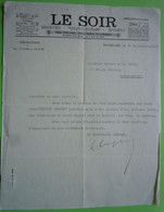 LE SOIR - Journal Belge - Lettre 1937 Au Poète Pierre De La Batut - 1900 – 1949