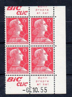 !!! 15 F MARIANNE DE MULLER BLOC DE 4 AVEC PUBS BIC CLIC ET COIN DATE NEUF ** - 1950-1959