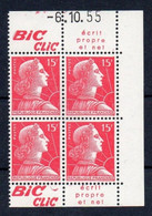 !!! 15 F MARIANNE DE MULLER BLOC DE 4 AVEC PUBS BIC CLIC ET COIN DATE NEUF ** - 1950-1959