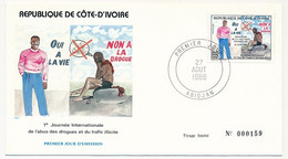 CÔTE D'IVOIRE - Env FDC - 155F Non à La Drogue, Oui à La Vie - 27 Aout 1988 - Abidjan - Côte D'Ivoire (1960-...)