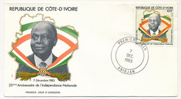 CÔTE D'IVOIRE - Env FDC - 100F 25eme Anniversaire De L'indépendance Nationale - 7 Décembre 1983 - Abidjan - Ivory Coast (1960-...)