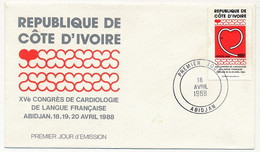 CÔTE D'IVOIRE - Env FDC - 195F XVème Congrès De Cardiologie De Langue Française - 18 Avril 1988 - Abidjan - Ivoorkust (1960-...)