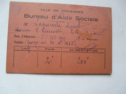 VIEUX PAPIERS - BUREAU D'AIDE SOCIALE - Ville De Vincennes 1955 - Lidmaatschapskaarten