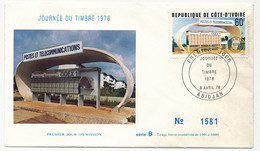 CÔTE D'IVOIRE - Env FDC - 60F Journée Du Timbre - Bâtiment Poste Et Télécoms - 8 Avril 1978 - Abidjan - Ivory Coast (1960-...)