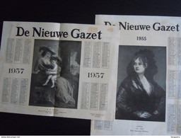 Belgie 2 Kalenders Van De Nieuwe Gazet 1955 & 1957 25 X 32,5 Cm Dubbel Gevouwen Rubens Goya - Big : 1941-60