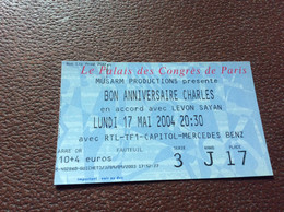 TICKET DE CONCERT  CHARLES AZNAVOUR  Le Palais Des Congrès De Paris  MAI 2004 - Concerttickets