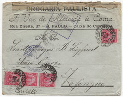 WW1 1915 BRAZIL Sao Paulo Suisse Swiss Switzerland Ouvert Autorité Militaire Ministère Guerre Controle Postal Pontarlier - WW I