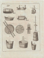 Gravure Authentique Circa 1785 Planche Matériel De Laiterie Fromagerie Baratte  Journal D'Agriculture Abbé Rozier  P 152 - Andere Pläne