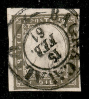 Antichi Stati Italiani - Sardegna - 1861 - 10 Cent Oliva Grigio Verdastro (14Caa) Usato A Bagnacavallo 15.2.61 - Cert. A - Autres & Non Classés