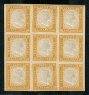 Antichi Stati Italiani - Sardegna - 1861 - 80 Cent (17C) - Blocco Di 9 - Gomma Integra - Autres & Non Classés