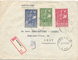 COVER 1953 KORTRIJK  RECOMMANDE  TO GENT  SERIE COMPLETE  927 A 929 - Storia Postale