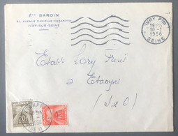 France Taxe N°86 Et 87 Sur Enveloppe D'Ivry 10.1.1956 - (C1513) - 1859-1959 Brieven & Documenten