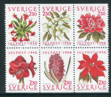 SWEDEN 1990 Christmas: Flowers MNH / **.   Michel 1643-48 - Unused Stamps