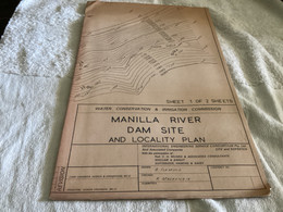 Plan Topographique Dessin  Du Barrage Manille Dam S Dam Site  Australia 1969  MANILLA RIVER DAM - Opere Pubbliche