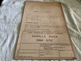 Plan Topographique Dessin  Du Barrage Manille Dam S Dam Site  Australia 1969  MANILLA RIVER DAM - Travaux Publics