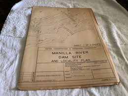 Plan Topographique Dessin  Du Barrage Manille Dam S Dam Site  Australia 1969  MANILLA RIVER DAM - Publieke Werken