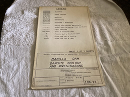 Plan Topographique Dessin  Du Barrage Manille Dam S Dam Site  Australia 1969  MANILLA RIVER DAM - Arbeitsbeschaffung