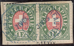 Schweiz Telegraphen-Marken Zu#17 Paar Auf Briefstück 1885-04-07 Basel - Telegrafo