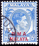 MALAYA BMA 1948 KGVI 15c Ultramarine SG12 FU - Malaya (British Military Administration)