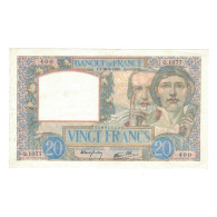 France, 20 Francs, Science Et Travail, 1940, Q.1077, TTB+, Fayette:12.7, KM:92a - 20 F 1939-1942 ''Science Et Travail''