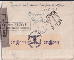 ESPAGNE - 1943 - ENVELOPPE RECOMMANDEE De BARCELONA Avec CENSURES => GIMONT (GERS) - Lettres & Documents