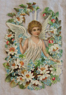 Grand Découpi Chromo Angelot Dans Décor Floral 17 X 11,5 Cm. - Publicitaire Chocolat Besnier - Angeli