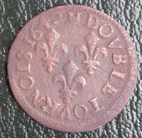 Double Tournois 1642 H LA ROCHELLE, Louis XIII - 1610-1643 Luigi XIII Il Giusto