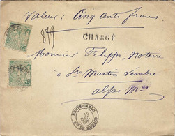 MONACO Lettre Chargée De Monaco à Saint Martin Vésubie 1896 Avec Lettre à L'intérieur - Covers & Documents