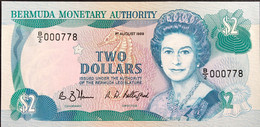 Bermuda 2 Dollars, P-34b (1.8.1989) - UNC - Serial Number B/2 000778 - Bermudas