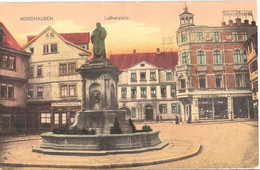 NORDHAUSEN Thüringen Lutherplatz Mit Dem Denkmal Color Geschäfte Apotheke Ungelaufen - Nordhausen