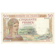 France, 50 Francs, Cérès, 1939, D.9306, SUP, Fayette:18.19, KM:85b - 50 F 1934-1940 ''Cérès''