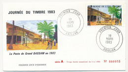 CÔTE D'IVOIRE - Env FDC - 100F Journée Du Timbre 1983 - Bureau De Poste Du Grand Bassam - 19 Mars 1983 - Abidjan - Côte D'Ivoire (1960-...)