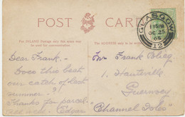 GB „GLASGOW / 12“ SCOTTISH DOUBLE CIRCLES (DOUBLE ARC TYPES 28mm) On Very Fine Postcard „Good Haul!!“ To GUERNSEY - Lettres & Documents