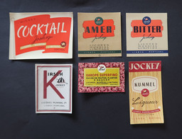 Portugal 6 Etiquettes Anciennes Liqueurs Jockey Kirsch Kummel Amer Bitter Lisboa 6 Labels Liquors - Alcoholen & Sterke Drank