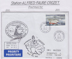 TAAF 2012 Cover Signature Gerant Postal  Ca 49ieme Mission Crozet  Ca Base Alfred Faure Crozet 5-1-2012 (FC183) - Covers & Documents