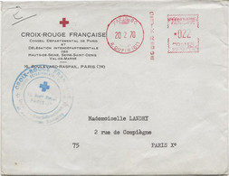 LETTRE ENTETE CROIX ROUGE -PARIS 7 E  -OBLITERATION 20-2-70- + CACHET MANUEL BLEU - - Cruz Roja