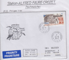 TAAF 2012  Cover Ca Gerant Postal  Ca Base Alfred Faure Crozet 30-8-2012 (FC183B) - Covers & Documents